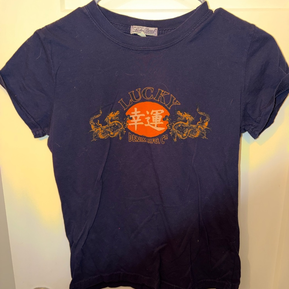 Lucky Brand Kids Tee in Navy with Gold and Red Graphic